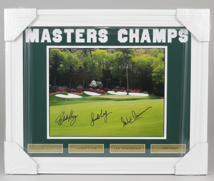 Golf Augusta National Hole 12 Signed by 4 Masters Champions and Custom Mat and Framed to 16x20 Langer, Lyle, Mize, Woosnam