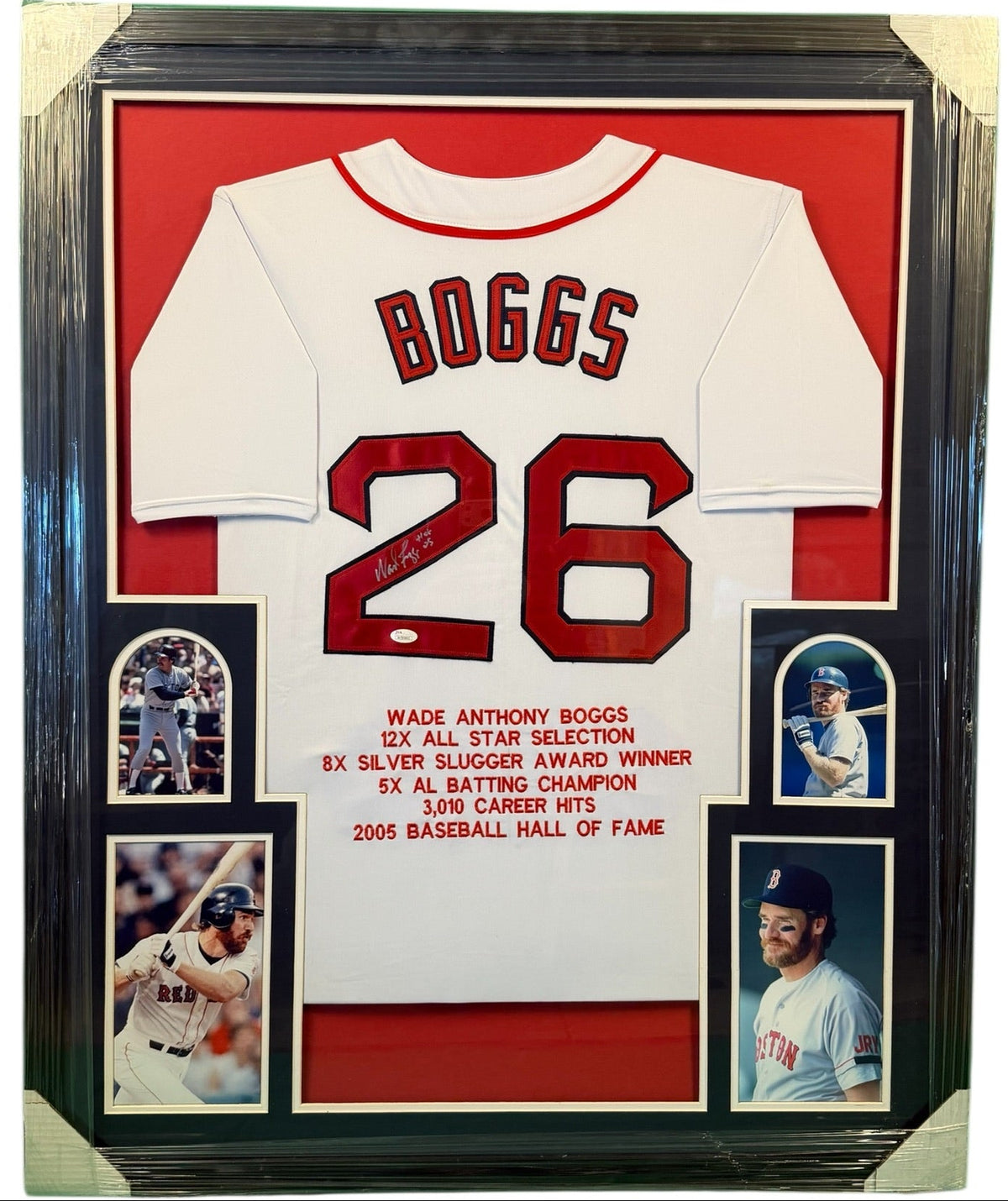 Wade Boggs STATS Signed Jersey Framed 34x42 JSA COA