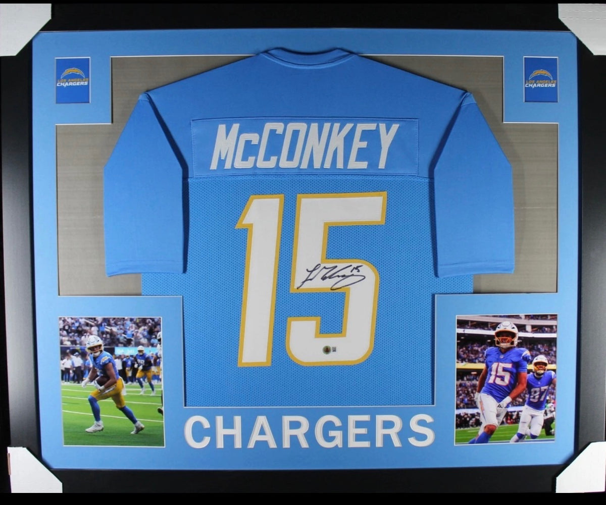 Ladd McConkey Signed Jersey Framed 35x43 Beckett COA