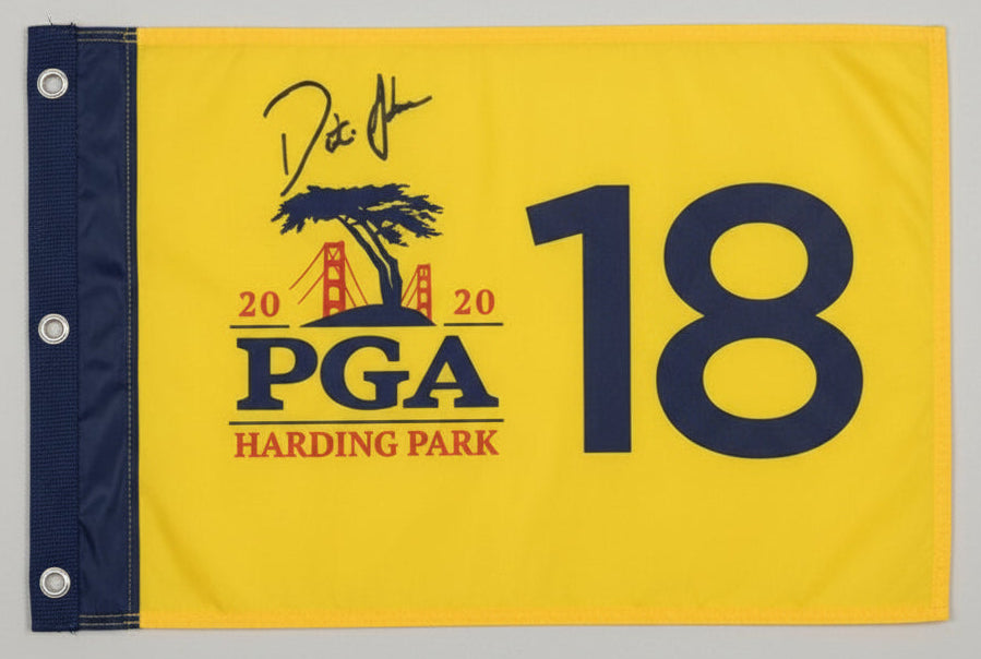 PGA Championship at Harding Park 2020 Golf Flag Signed by Dustin Johnson