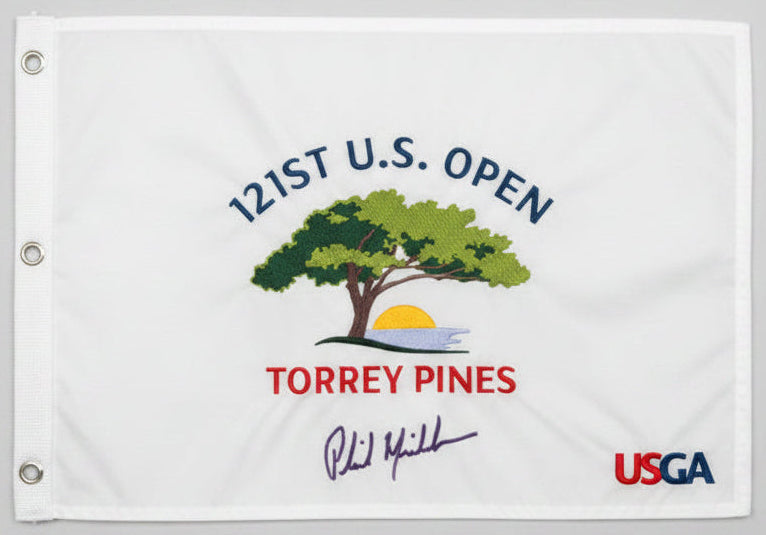 US Open at Torrey Pines Golf Flag Signed by Phil Mickelson