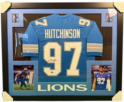 Adrian Hutchinson Lions Signed Jersey Framed 35x43 Beckett COA